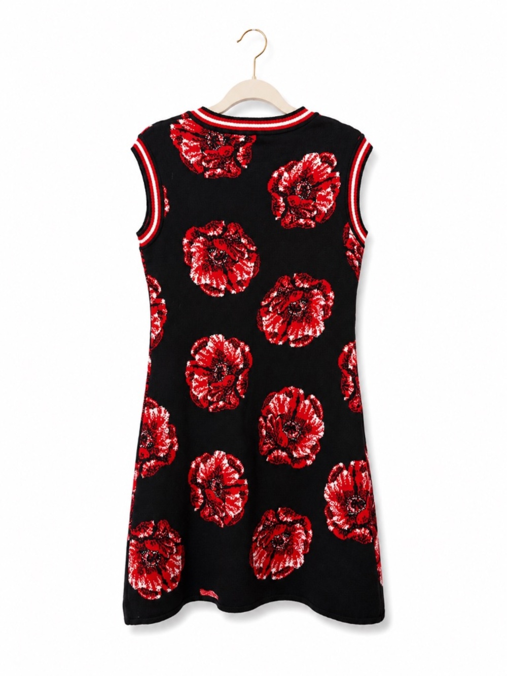 Designer Zalevskiy Black Red Poppy Knit Sweater Dress Size S Rare Statement Piec - Picture 6 of 13